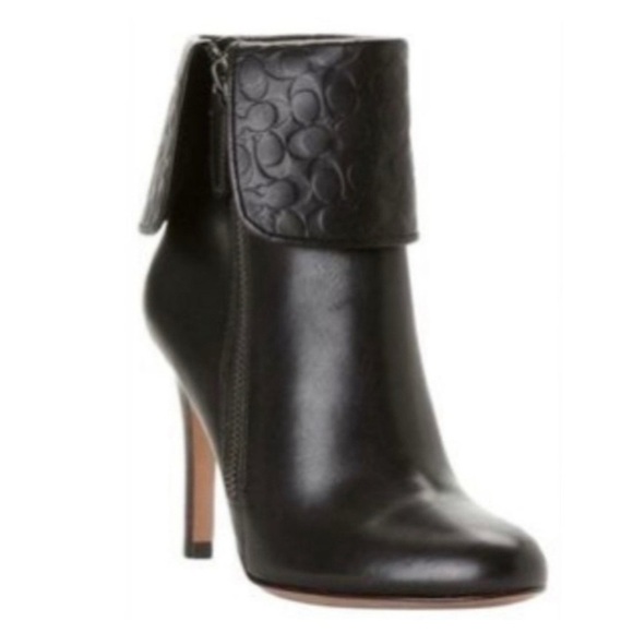 COACH SIGNATURE SHOES BOOTS MACKENNA BLACK LEATHER SIZE 5 B - Picture 1 of 8